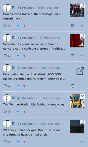 Timeline de piefed avec le compte mastodon de Khrys.