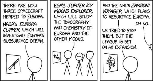 Before resurfacing, they promise to inspect the ice for any evidence of hockey-playing life.